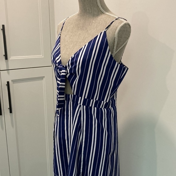 NAVY Blue and White Striped Maxi Romper with Cut-Out Sz Large - Picture 12 of 17